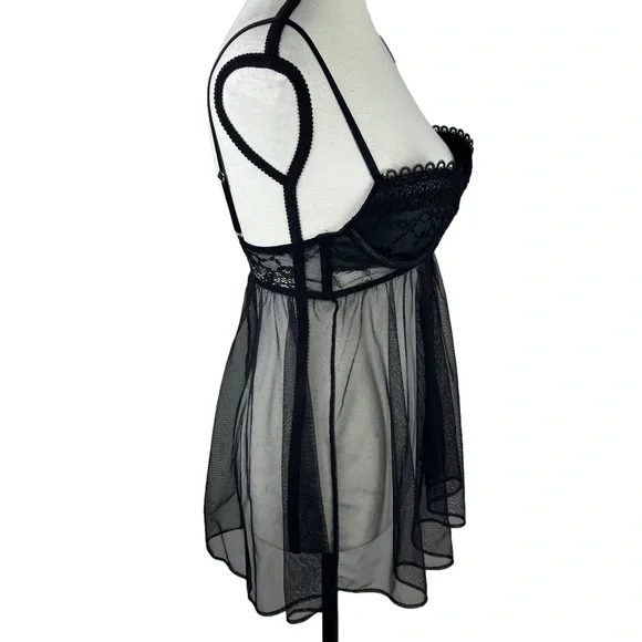 Victoria's Secret Black 34B Romantic Nightie Sheer Chemise Babydoll Lingerie - Picture 4 of 11